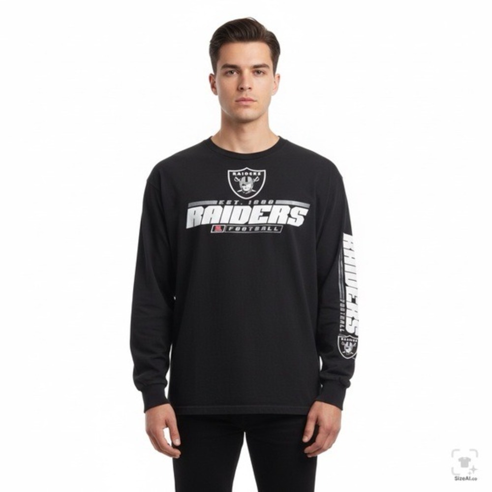 NFL Team Apparel 2XL Black Oakland Raiders Football‎ Long Sleeve Graphic Shirt